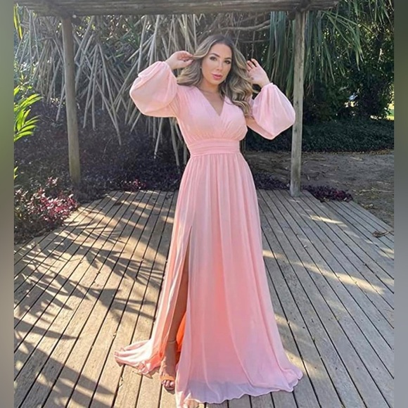 Loyeloy Long Sleeve Chiffon Bridesmaid Wedding Dress 14 - Picture 1 of 7